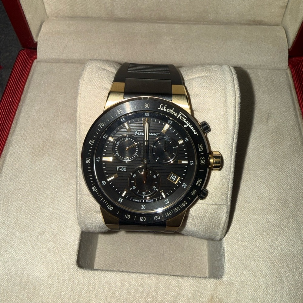 Salvatore Ferragamo F80 Black and Gold Chronograph Watch